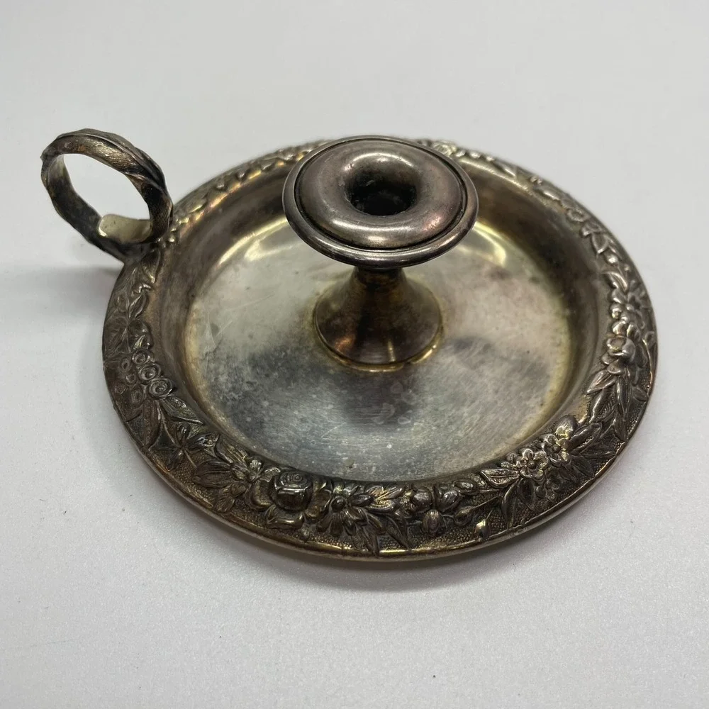 Antique S. Kirk & Son‎ Sterling Silver Repousse Chamberstick Candle Holder